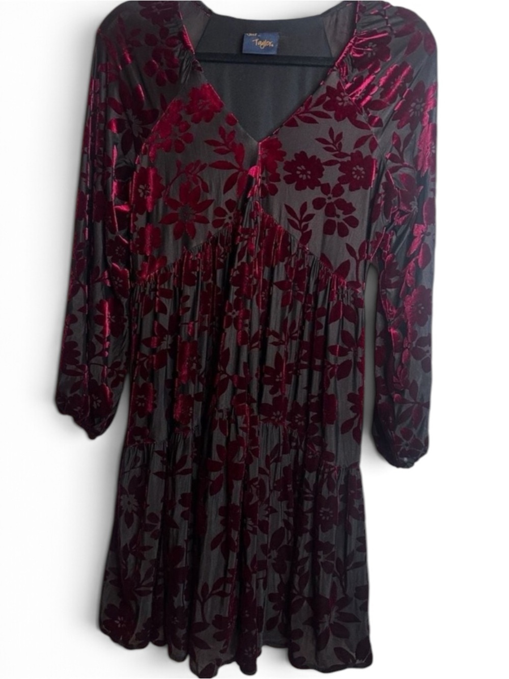 Just...Taylor‎ Burgundy Velvet Burnout Tiered Dress whimsigoth romantic